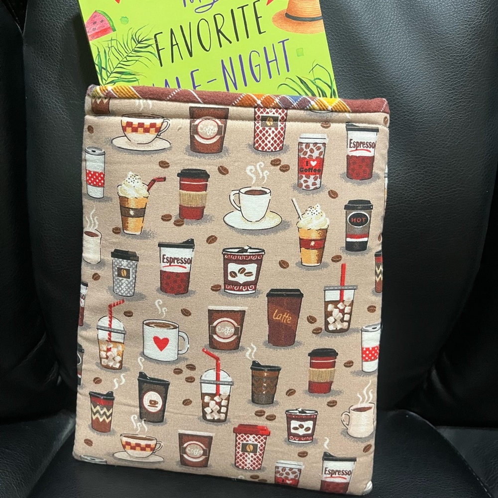 Coffee Themed Fabric Book Sleeve